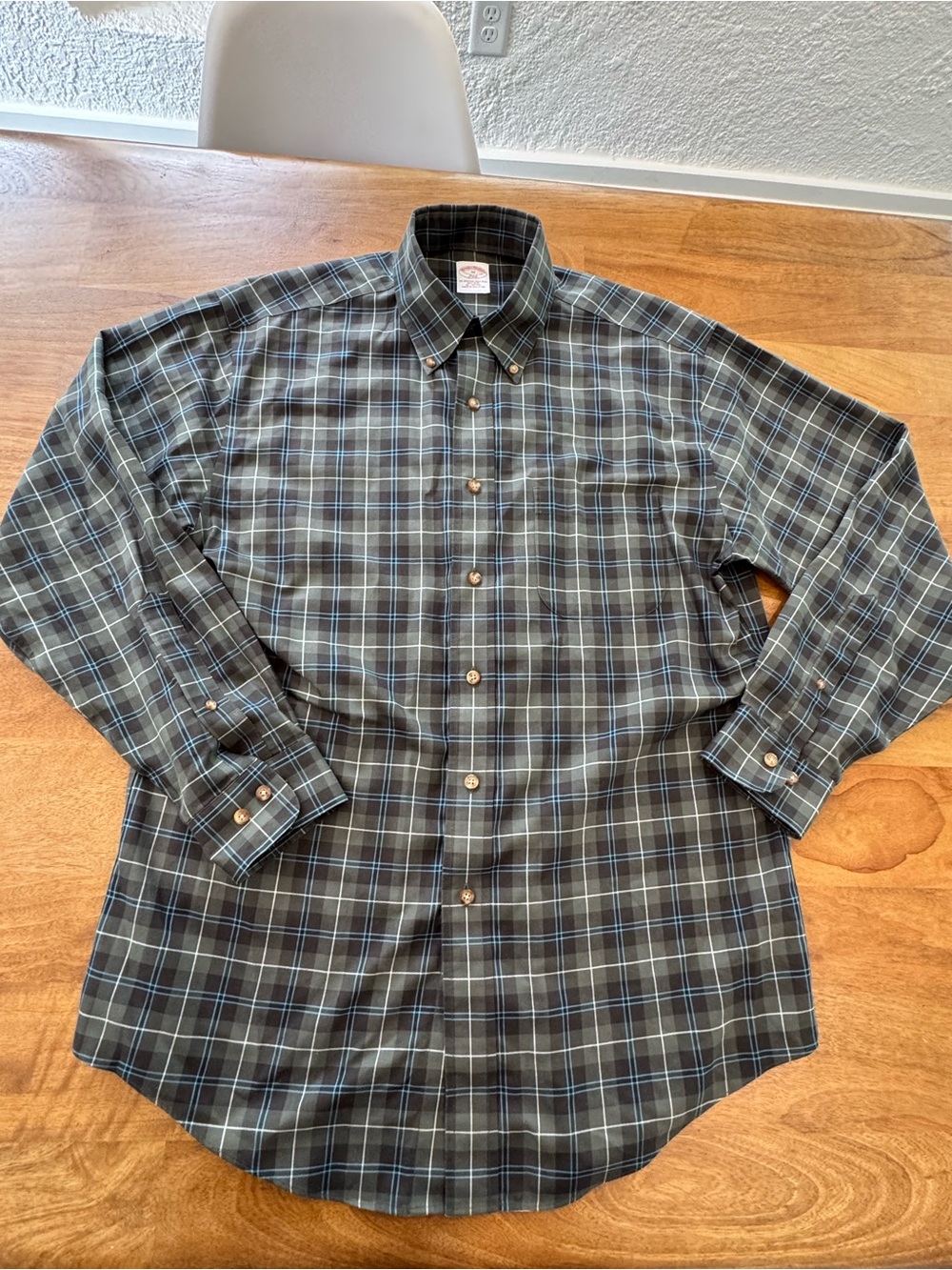 Brooks Brothers Men's Dark Green & Blue Plaid Button-Down Shirt